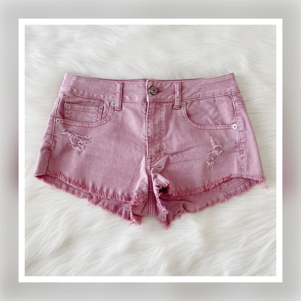 AEO Distressed Blush Rose Pink Jean Shorts 6